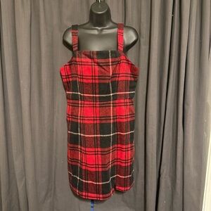 NEW Copper Key Dress Black Red Plaid Square Neck Split Hem Zip Above Knee Size L
